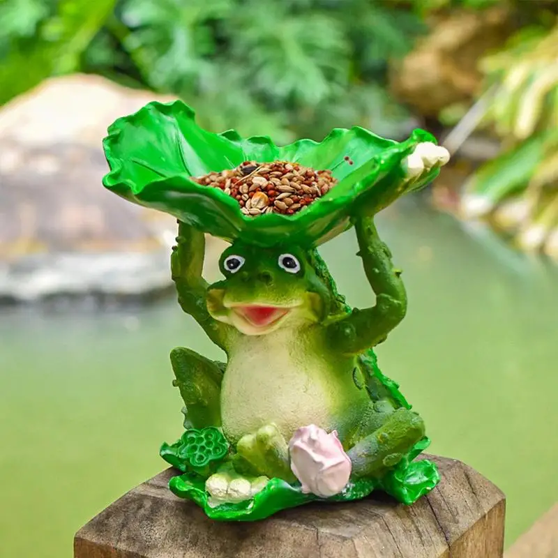 Frog Sculpture Resin Outdoor Decor With Bird Feeder Frog Bird Feeder Collectible Figurine For Patio Yard Lawn Ornament