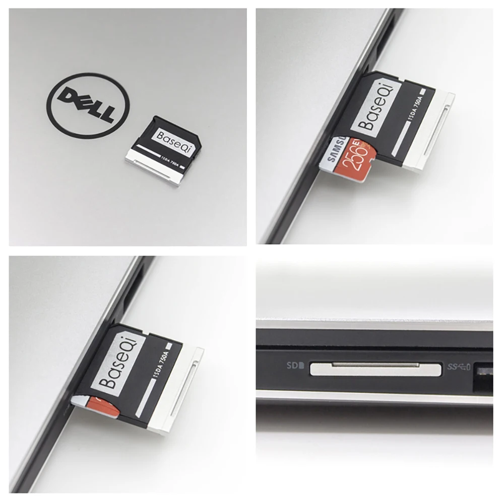 Imagem -02 - Baseqi para Dell Xps 15 Polegadas 9550 Dell Inspiron14 Polegadas 5445 Dell M5510 Adaptador de Cartão Micro sd Leitor de Cartão de Alumínio 750a