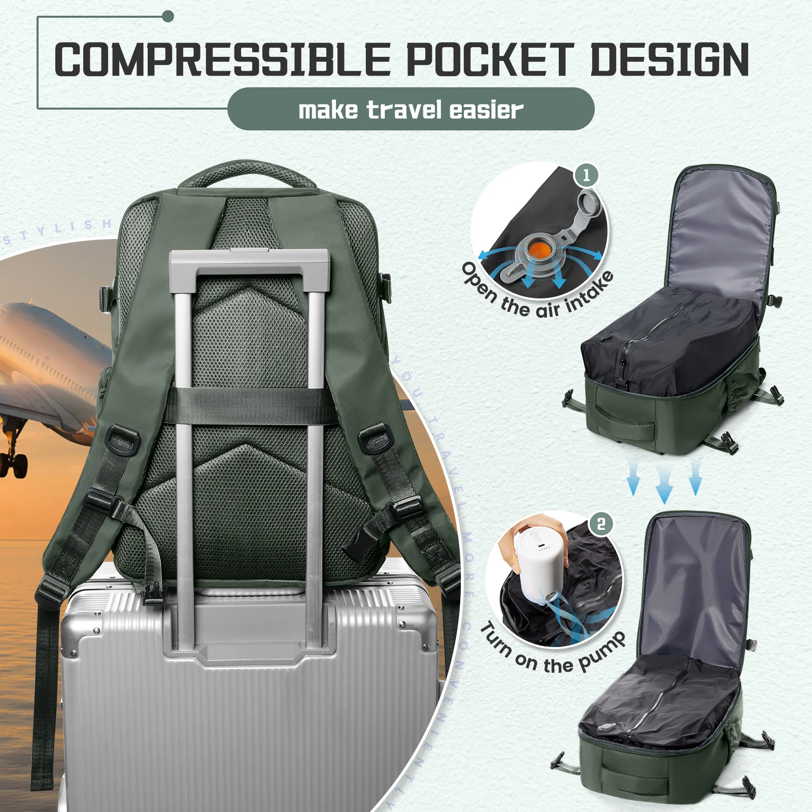 Air Vacuum Compression Backpack Business Laptop Backpack, Large Capacity Anti Theft Vacuum Travel Backpack for Women Men, Hiking