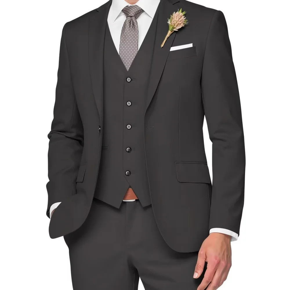 Men's Formal Wedding Ternos High-End Slim Fit 3-Piece Business Casual Suit for Dance Party Smok