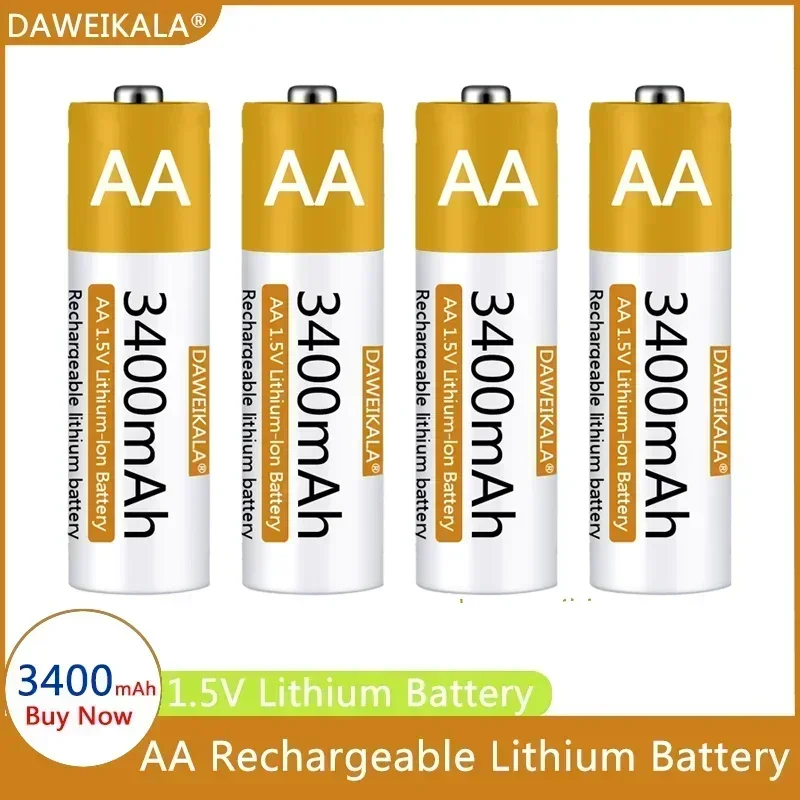 AA Battery 1.5V Li-ion AA Rechargeable Battery 3400mAh AA Lithium-ion Battery for remote control mouse small fan Electric toy