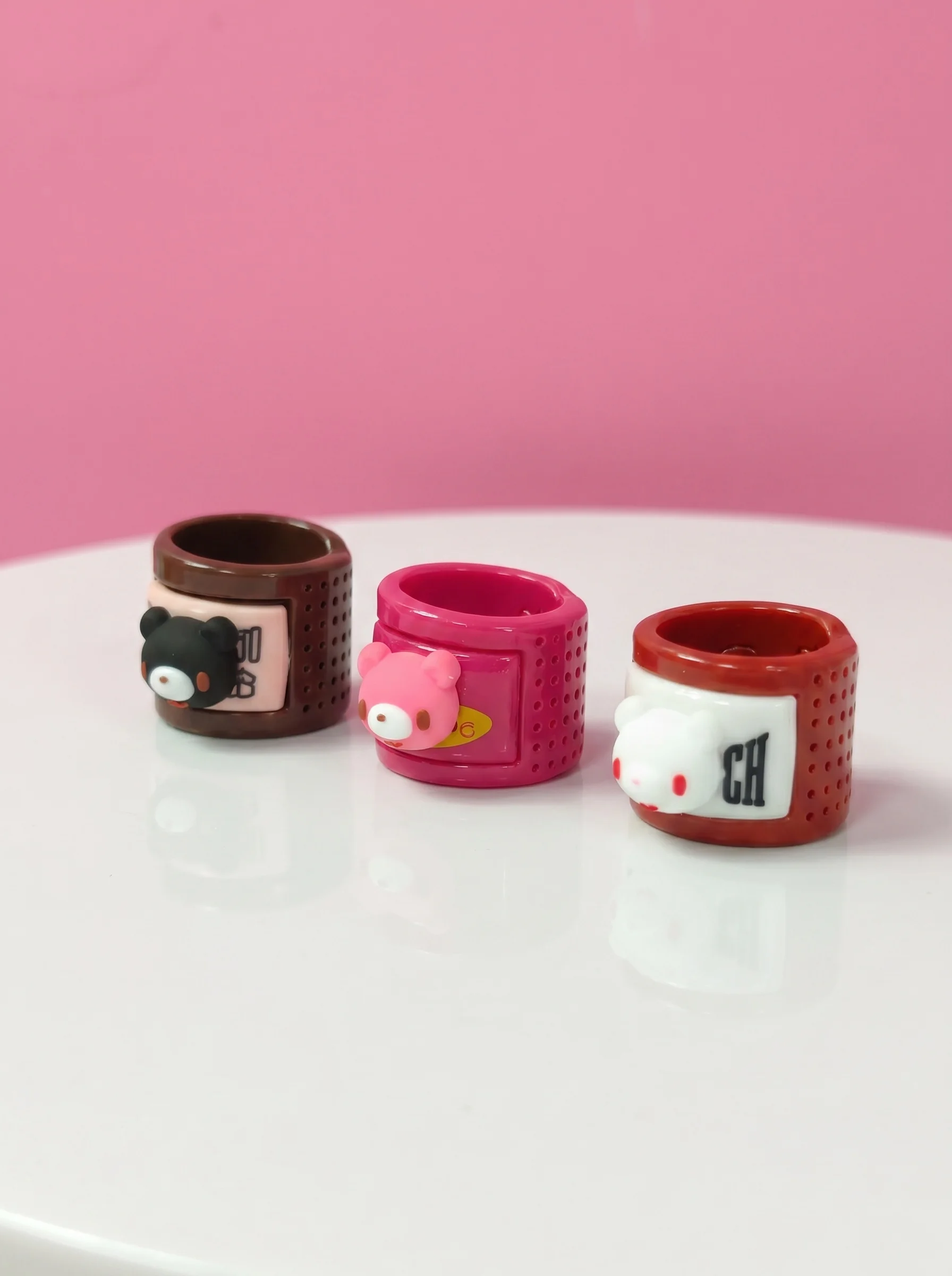 Cute Bear Enamel Rings for Women, Y2K Punk Wide Band Statement Rings, Aesthetic Kawaii Stackable Jewelry, Gift for Friends