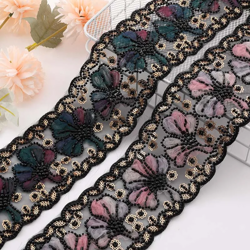 

20Yards Exquisite Sequin Bead Flower Mesh Embroidery Lace, DIY Handmade Fabric, Children's Dance Skirt Accessories