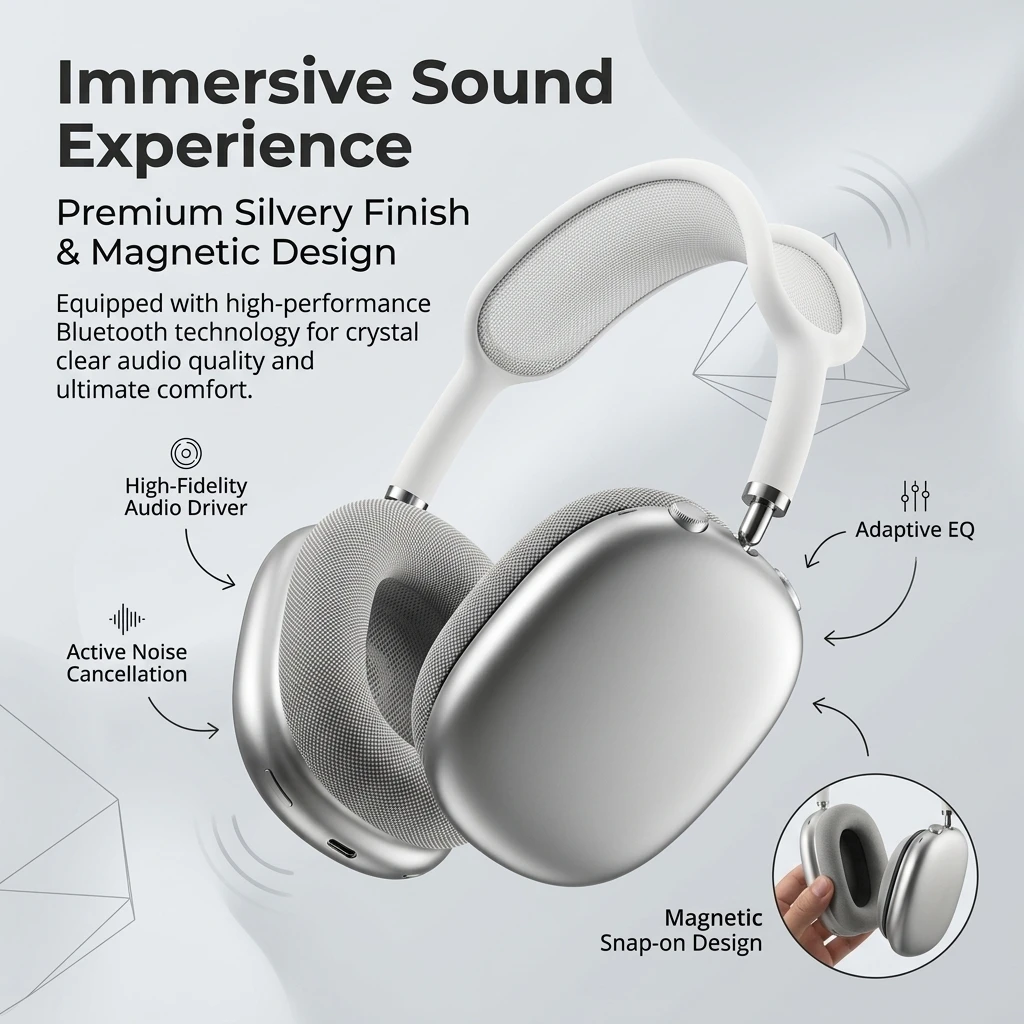 Casque sans fil supra-auriculaire à réduction de bruit active, casque Bluetooth avec son HiFi et égaliseur adaptatif pour les voyages, le travail et les jeux