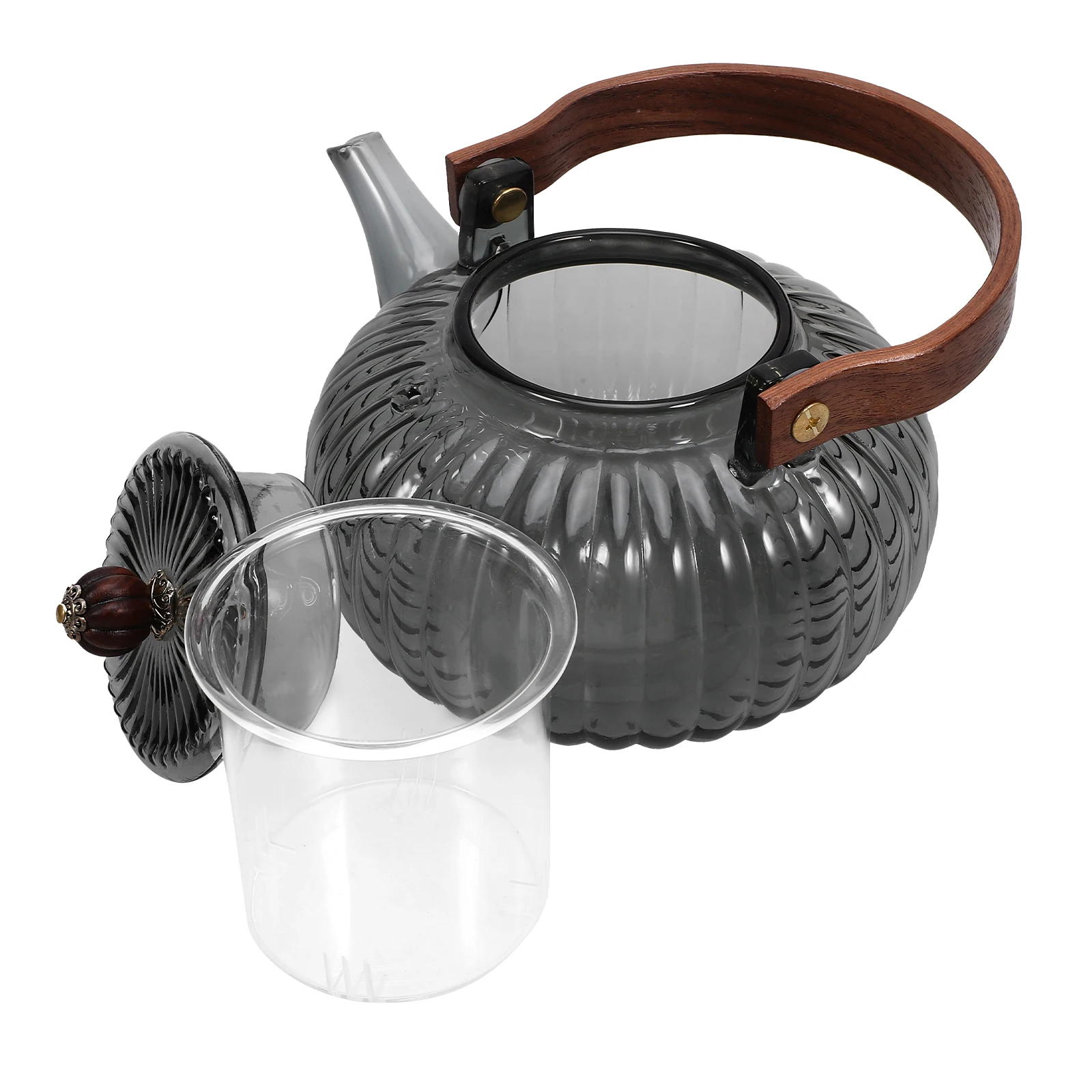 

Stylish Glass Teapot Flower Tea Kettle Grey Pumpkin Design for Home Office Kitchen Use