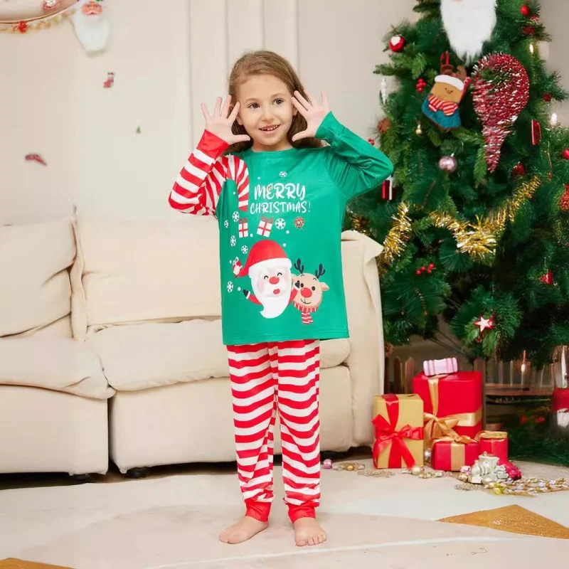 Christmas Family Matching Set Stripe Letter Santa Claus Cartoon Print Adult Kid Baby Outfits Tops+P+Pants 2PCS Pajamas Sleepwear