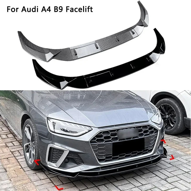 For Audi A4 S4 B9 S-Line Facelift 2019-2024+ Car Front Bumper Lip Spoiler Splitter Front Lip Chin Canard Cover Bodykit Tuning 