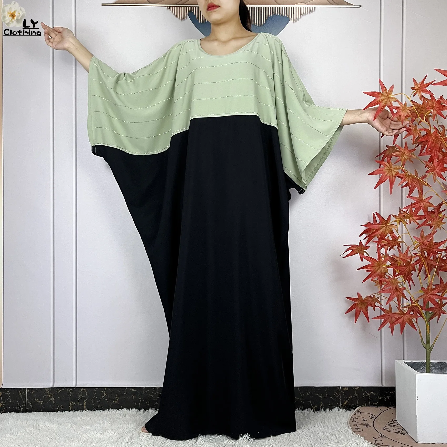 New Style Fashion Dubai Lady Loose Dress Sequin Soft Chiffon Boubou Maxi Islam Women Elegant Robe African Casual Abaya Clothing