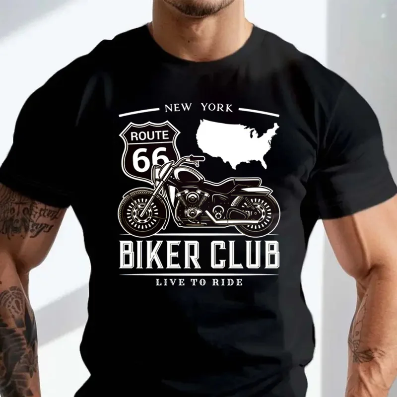 

Biker Club Route 66 T-Shirt New York Motorcycle Tee Live To Ride Biker 100% Cotton O-Neck T Shirt Short Sleeve Casual Tshirt