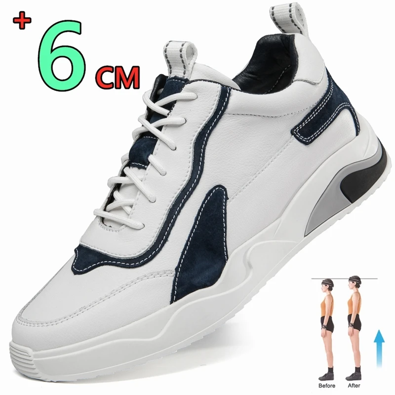 

Fashion Genuine Leather Elevator Shoes Men Casual Lift Sneakers Height Increase Insole 6cm Tall Shoes Man Leisure Sports