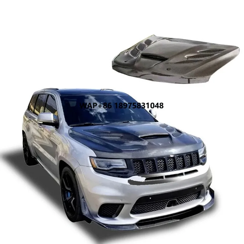New 2013-2023 Grand Cherokee Carbon Fiber Engine Hood with Cut-Out Ventilated Design Black Bolt-On Retrofit Upgrade