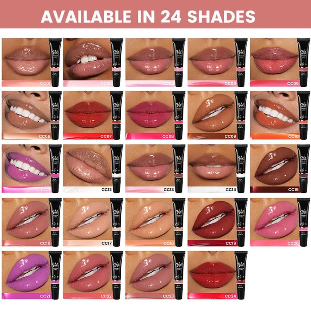 Private Label 24-Color 15Ml Lipgloss Custom Bulk Moisturizer Molper Zwarte Slang Buis Dikke Lippen Gloss Make-Up Hydratatie Glanzend