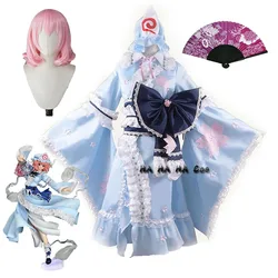 Touhou Project Saigyouji Yuyuko Anime Cosplay Costume Halloween Party Cosplay Costume Full Set Men And Women Wig Fans Sock Props