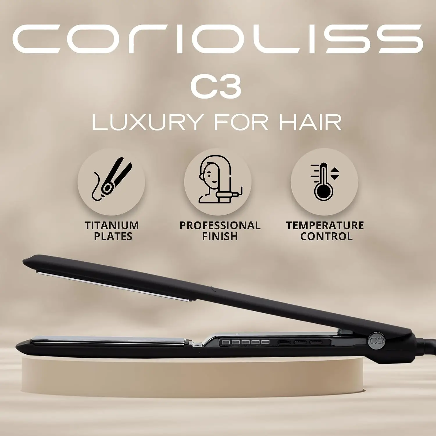 Professional Flat Iron Hair Straightener with Titanium Plates and Temperature Control for Women, Black Chrome Soft Touch