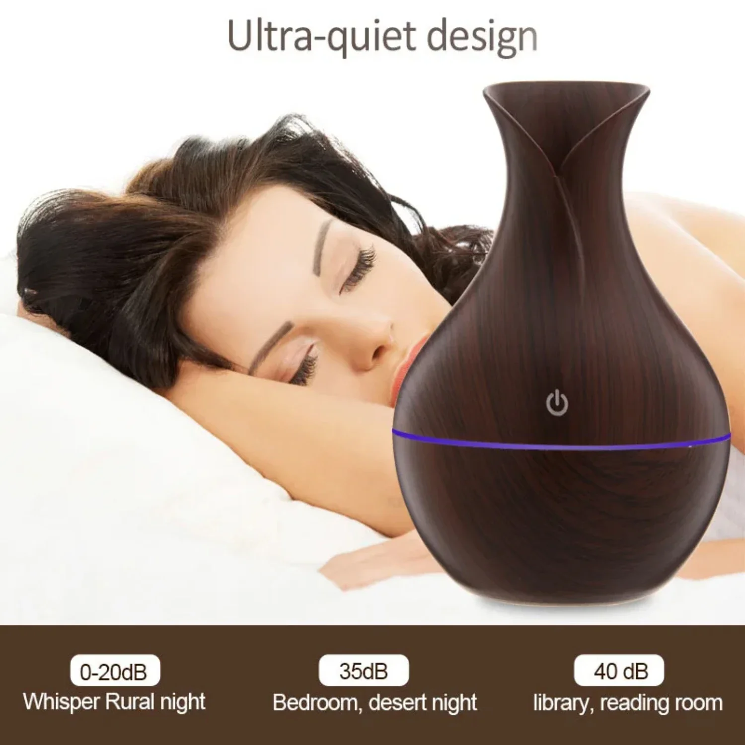 Quiet Noctilucent Wood Grain Aromatherapy Humidifier, 130ML Capacity, Ideal for Use in Car and Home Settings