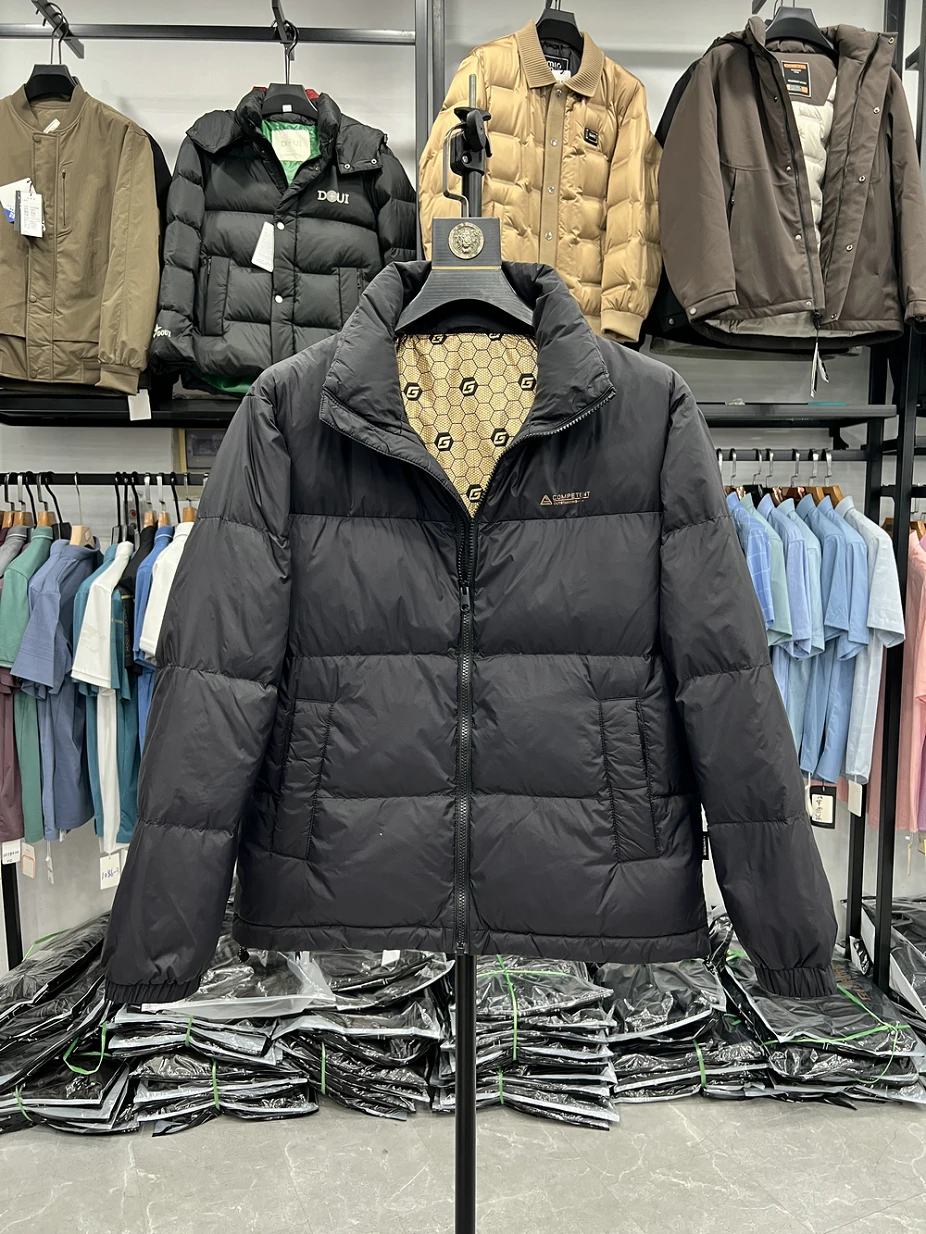 

Thick Duck down Jacket Stand Collar Casual Lightweight Warm Simple Autumn Winter Short Outerwear for Men Polyester Fiber Long...