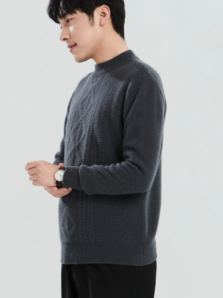 Merino 100% Wool Men's Half High Neck Pullover Thickened Autumn Winter Base Sweater Knitted Cashmere Sweater