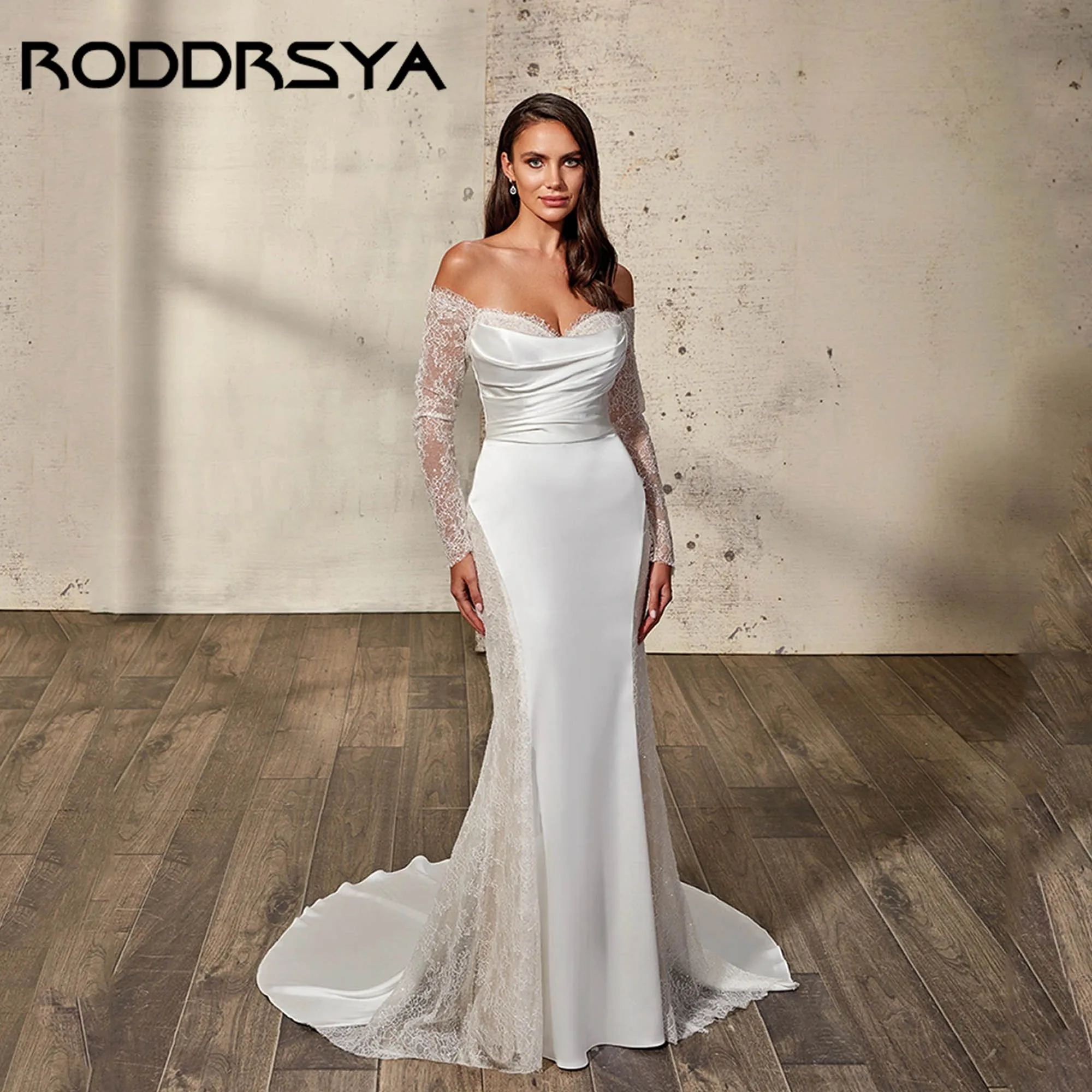

RODDRSYA Lace Mermaid Fit Wedding Dress Backless Sweetheart Gown For Bride 3/4 Sleeves Satin Luxury vestidos de novia Customized