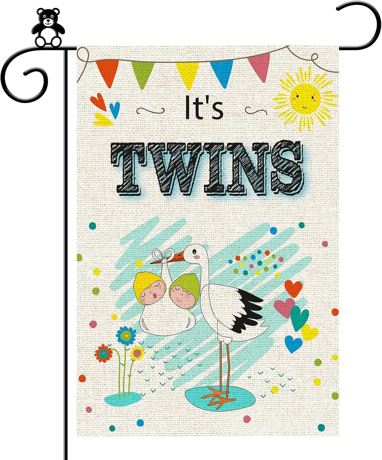 Its Twins Garden Flag, Gender Reveal, Pregnancy Announcement, Welcome Baby Shower Party Decór Vertical Banner, Lawn Yard Sign Do