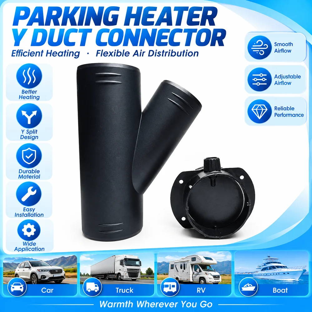 Adjustable Y Splitter Air Duct Hose Connector 60/75/90mm with Valve Flap for Diesel Parking Heater Pipe Joiner Connector