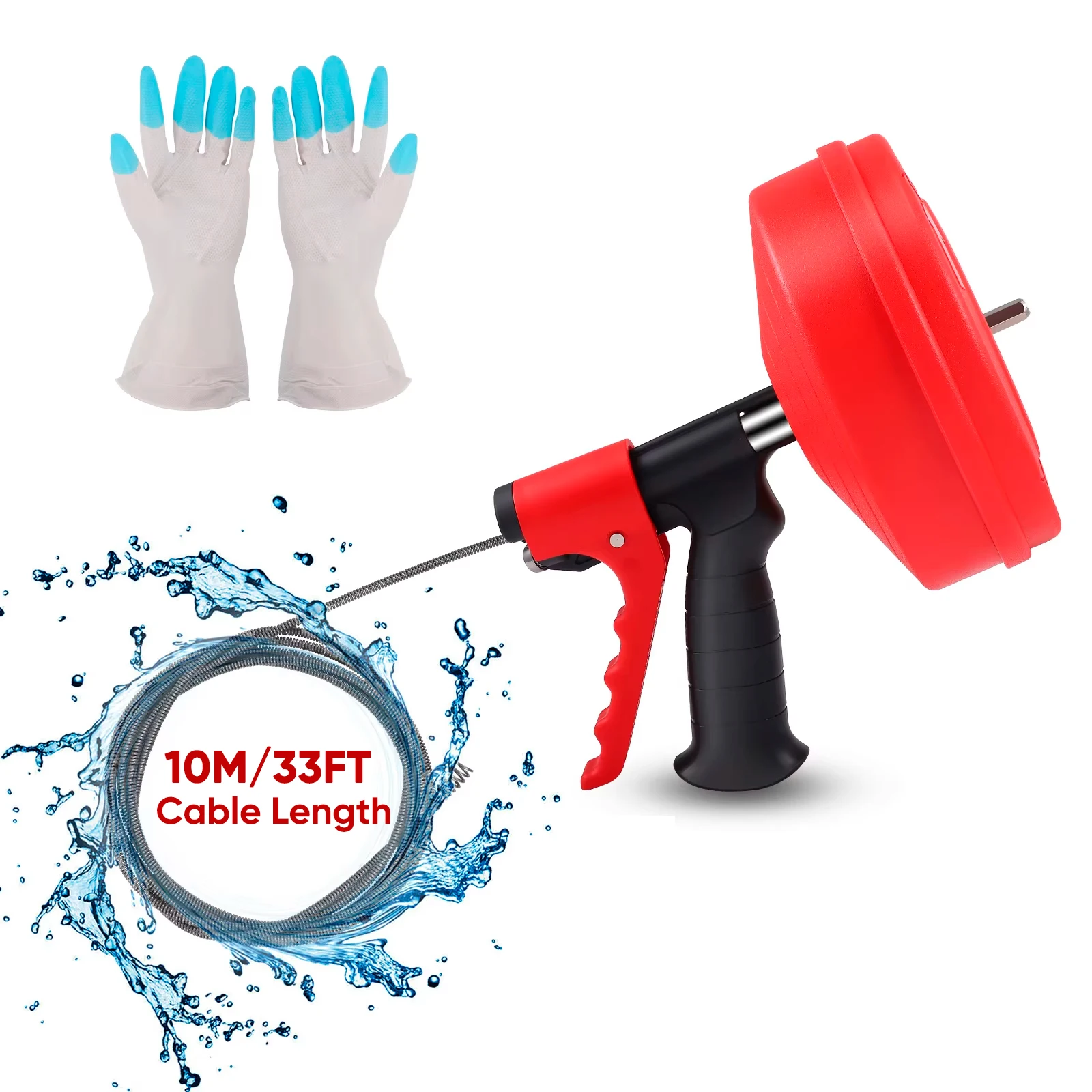 

Pipe Dredger Cleaning Spiral 10M/33ft Snake Drain Auger Spiral with Drill Adapter For Kitchen Bathroom Sewer Plumbing Unclogger