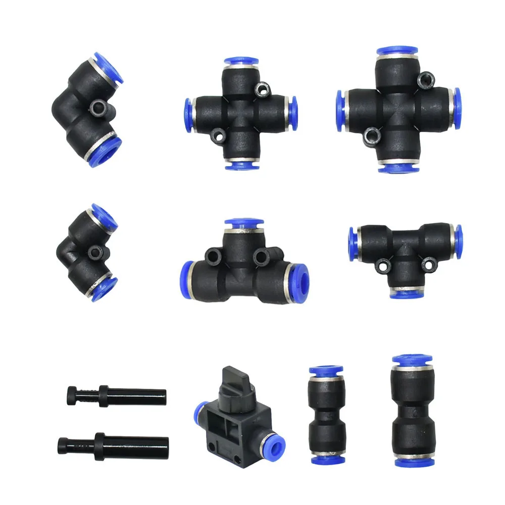 6mm 8mm Pneumatic Fitting Tee Elbow Straight Plug Valve Air Quick Connector Water Push In Hose Couping PU PY PK PM PZA HVFF