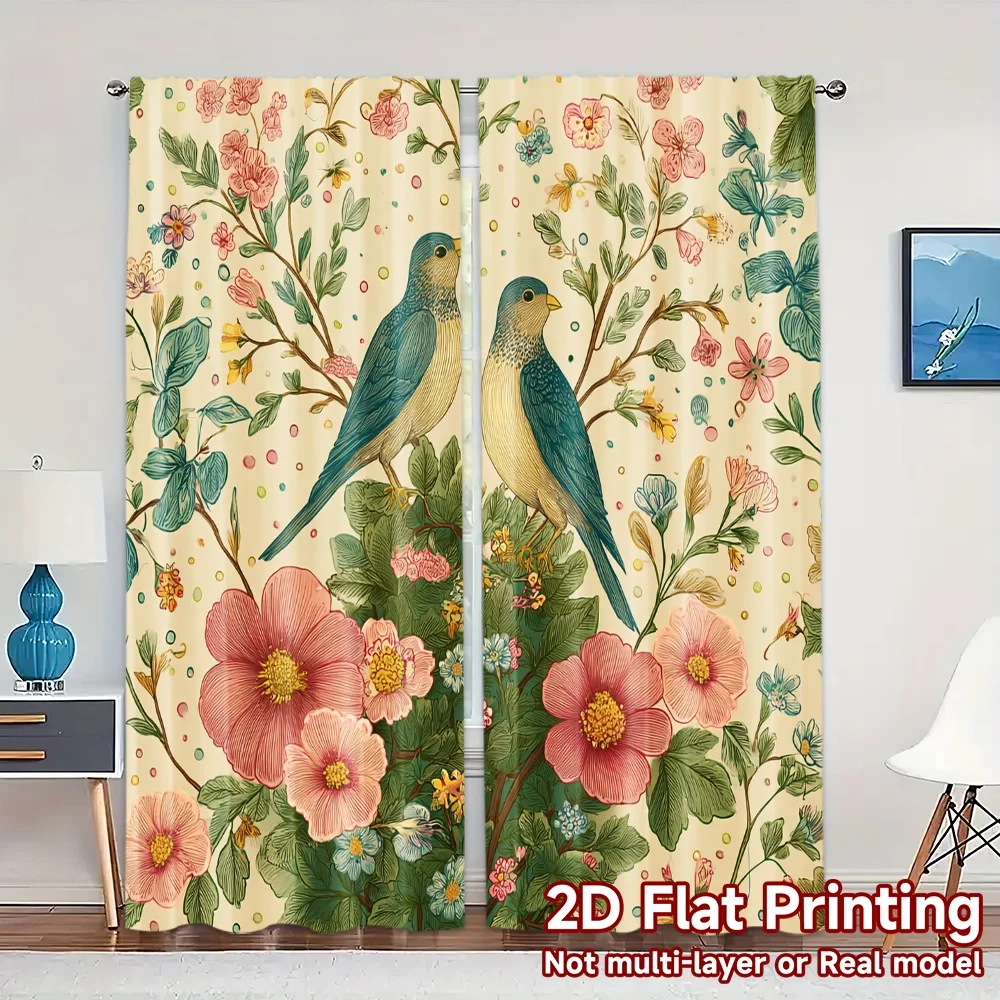 2D Flat Printing,JIT 2pcs, Curtains (Without Rod) Floral Harmony Creative Chic Curtains Prints Light Filtering Curtains