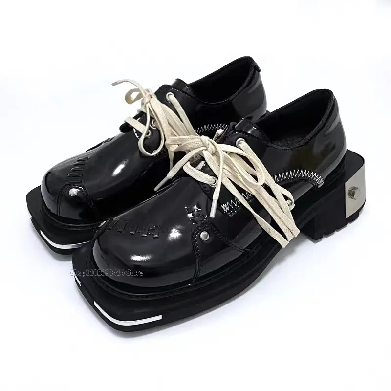 

Black Square Toe Sartorial Design Men Shoes Patent Leather Cross Tied Men Shoes High Quality Fashion Japanese Style Men Shoes