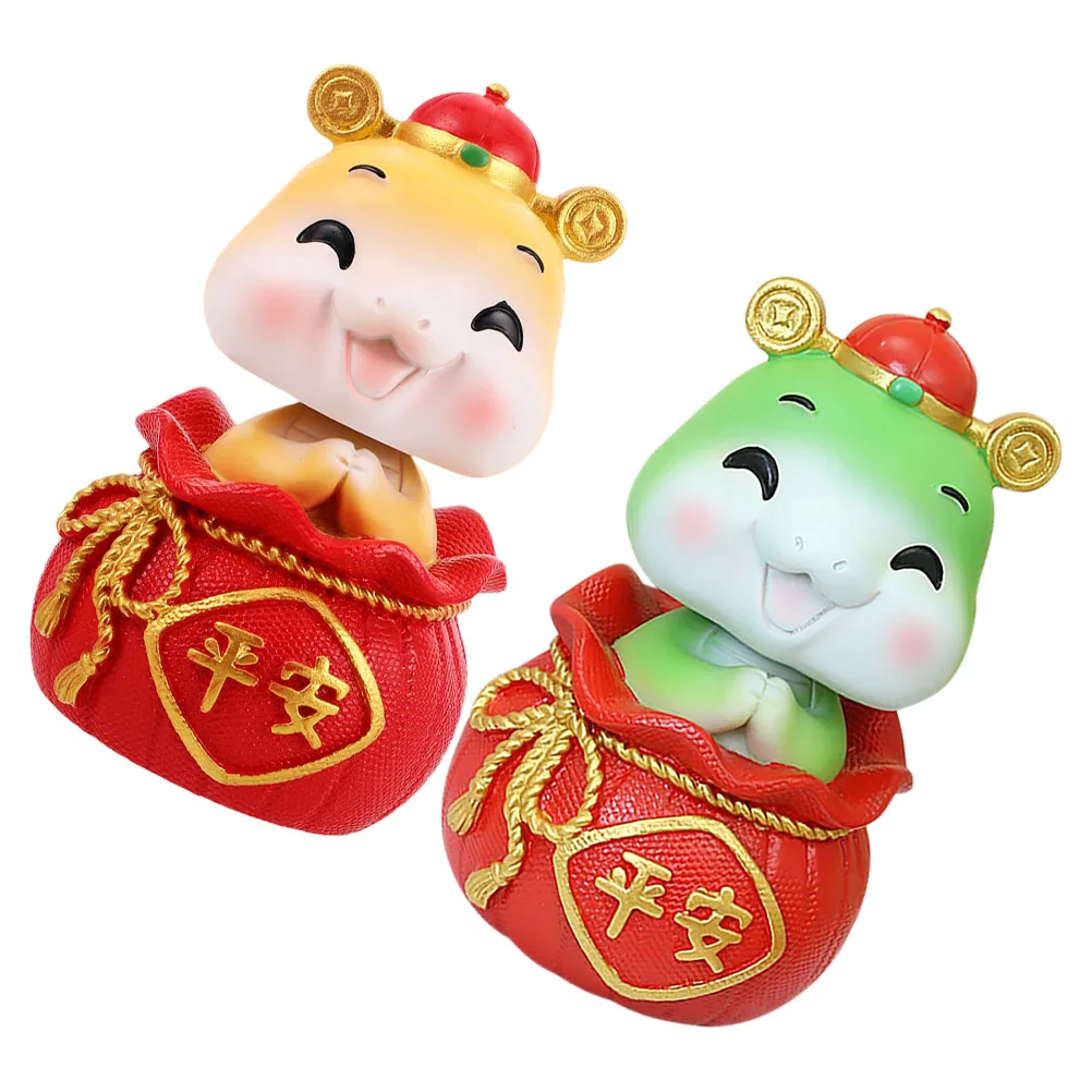 

2pcs Shaking Head Snake Ornaments Home Decor Figurine New Year Lucky Resin Car Dashboard Miniature Prosperity Wealth Charm