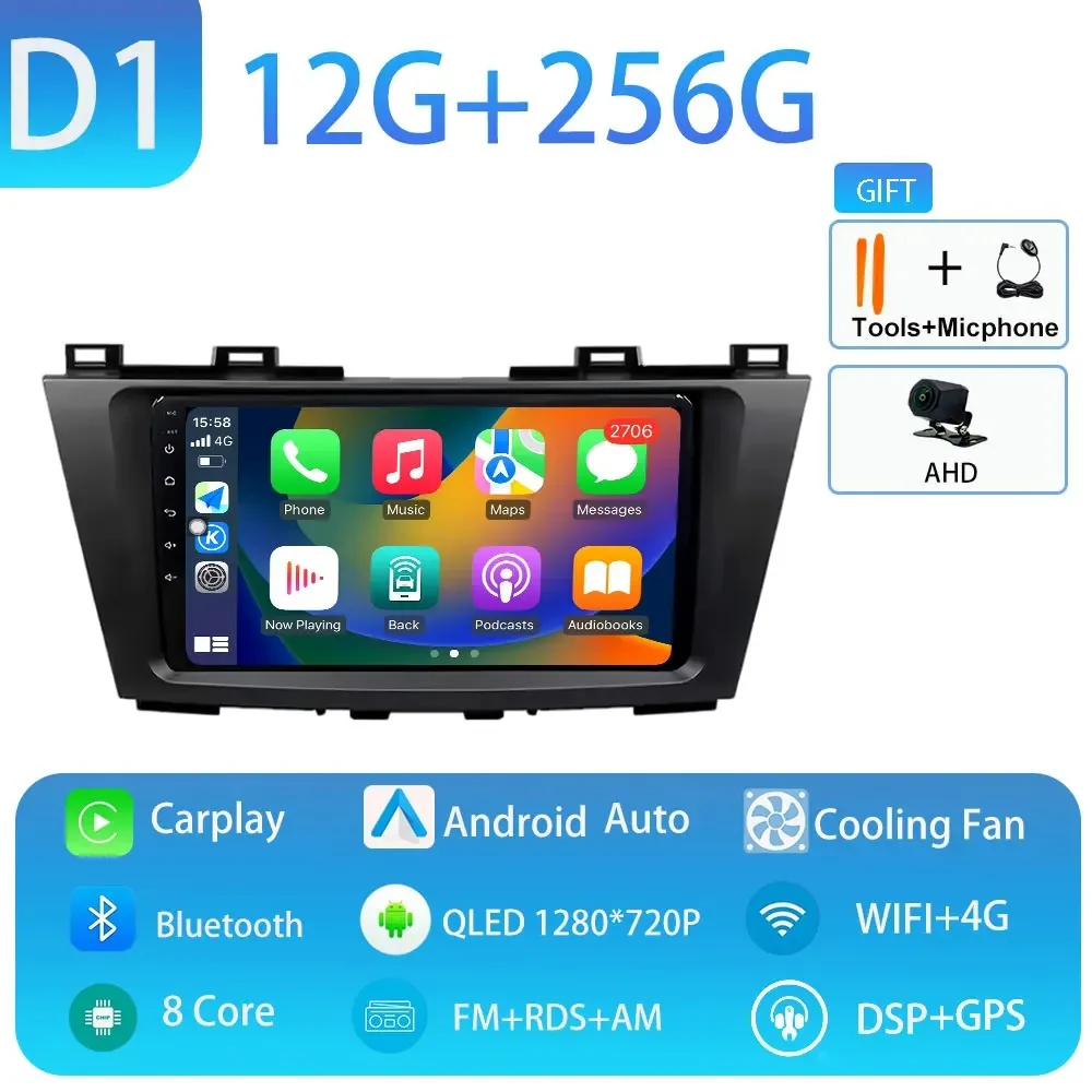 Android 15 Carplay Auto voor Mazda 5 CW 2011 2012 2013 Multimedia Autoradio Navigatie Speler Video WIFI + 4G DSP Geen 2Din DVD