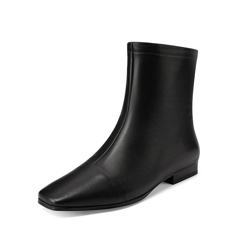 Nueva tendencia 2026 primavera otoño cuero genuino mujeres botines moda señoras negro punta cuadrada cremallera lateral Lowland empalme bota