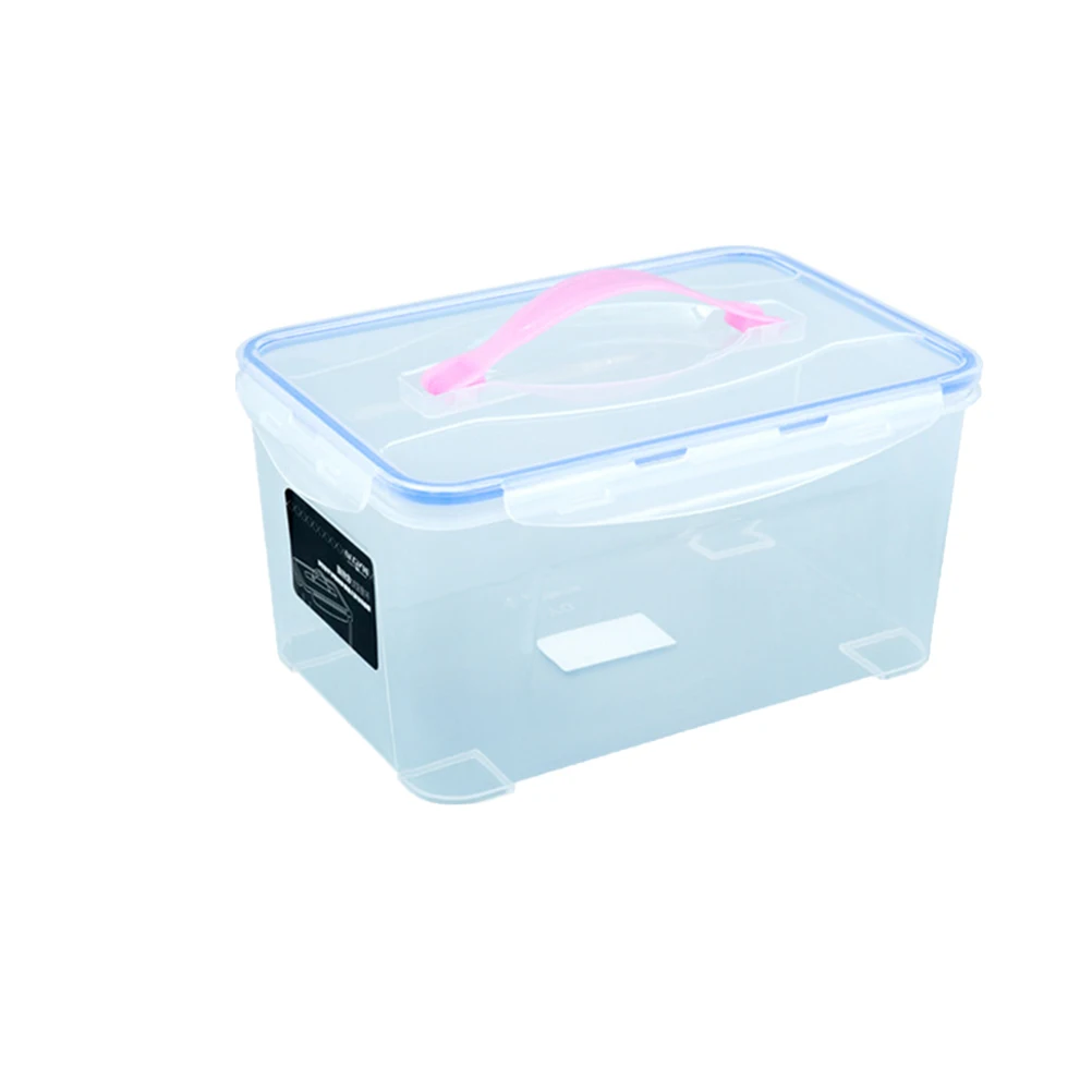 

Portable Handled Food Storage Containers Airtight Plastic Crisper Box for Rice Grain Dry Food Preservation Kitchen Rectangle