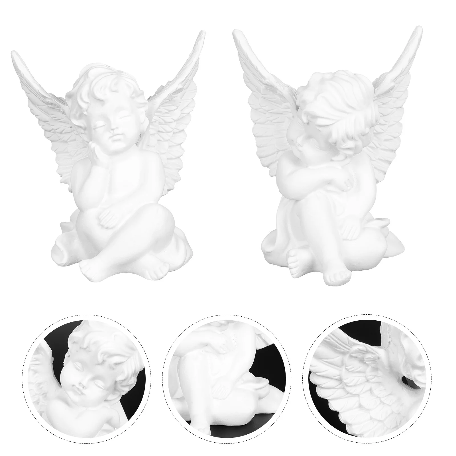 

2Pcs Resin Angel Sculpture Adornments Desktop Decor Home Ornament Photo Prop Craft Resin Figurine Figurine Adornment