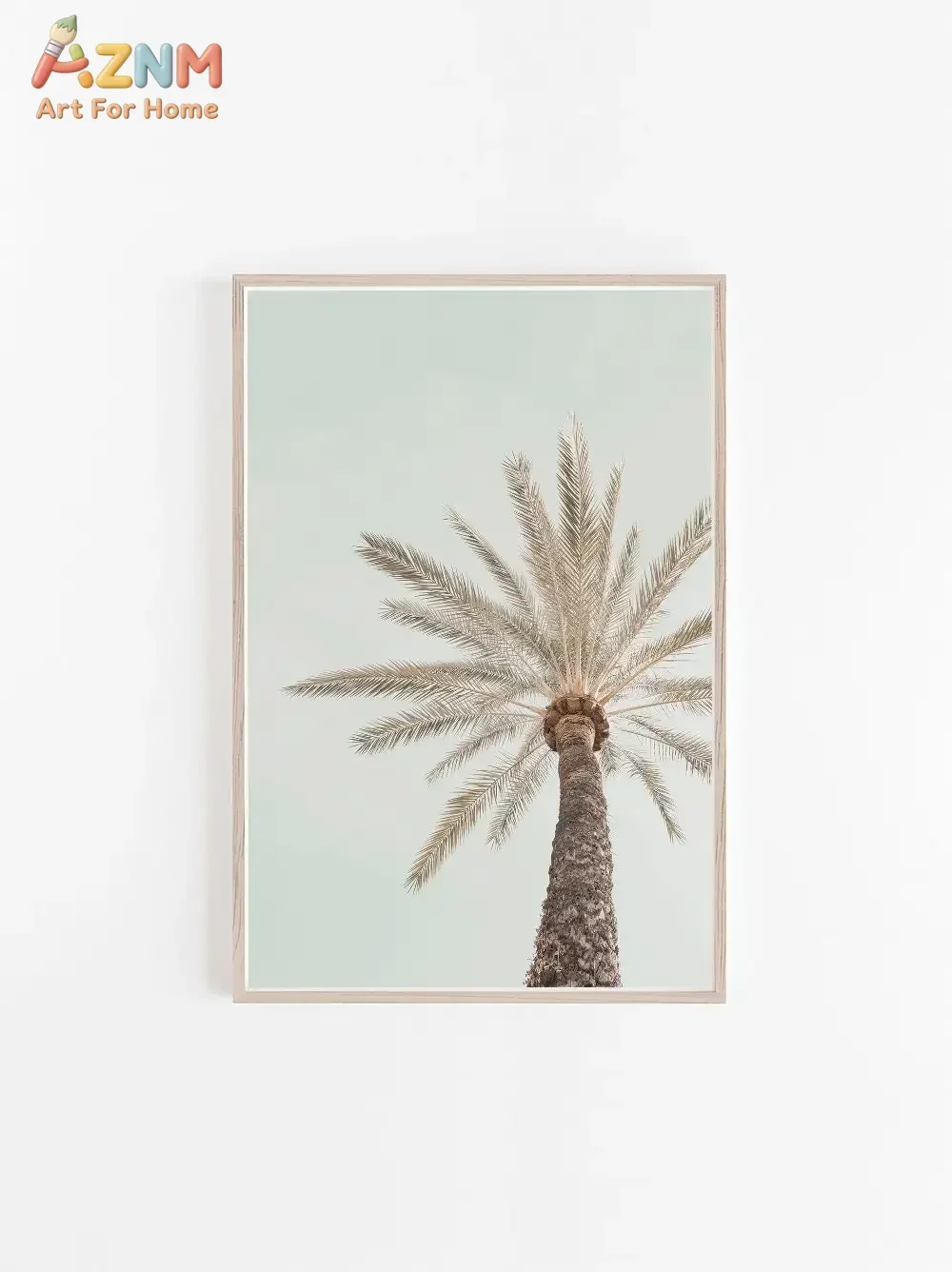 AZNM Pastel Palm Tree Canvas Wall Art, Minimalist Tropical Coconut Tree Photography Art Print, Unframed Canvas Painting for Livi