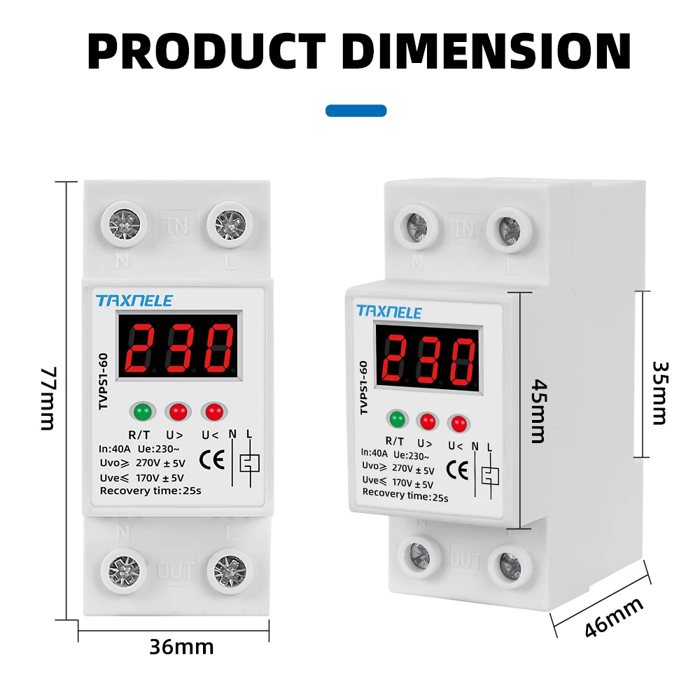 Din Rail Automatic Over Voltage and Under Voltage Protective Device Protection Relay 40A 63A 230V Voltage Protector