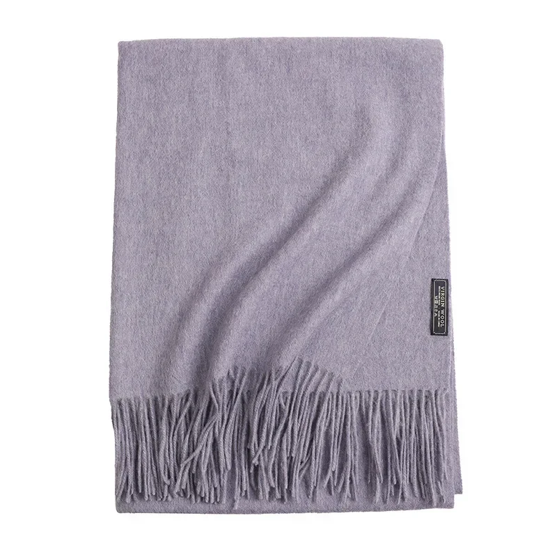 Solid 100% Real Wool Scarf with Tassel Women Winter Warm Shawls and Wraps Ladies Wool Cashmere Scarves Thick Foulard Femme