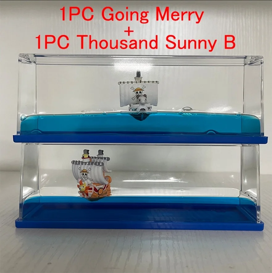 One Piece Schwimmende Driftflasche 3D-Schiff Go Merry Thousand Sunny Flüssiges Boot in Flasche Heim-Desktop-Deko Anime-Sammlung für Erwachsene