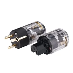 P029 HiFi Audio Power Plug 24K Gold-plated C13 IEC Connector Male Female DIY EU Power Cord