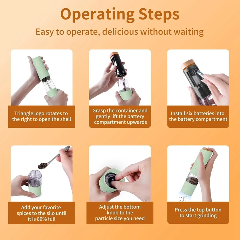 BAAG-2PCS Penggiling Garam dan Merica Elektrik Pengoperasian Otomatis Dengan Lampu LED Bertenaga Baterai Kekasaran Yang Dapat Disesuaikan