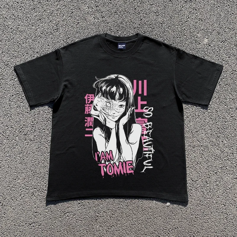 

Junji Ito Tomie Kawakami модная футболка с принтом ужаса для мужчин в стиле хип-хоп Harajuku уличная одежда футболки с короткими рукавами унисекс Y2k футболки