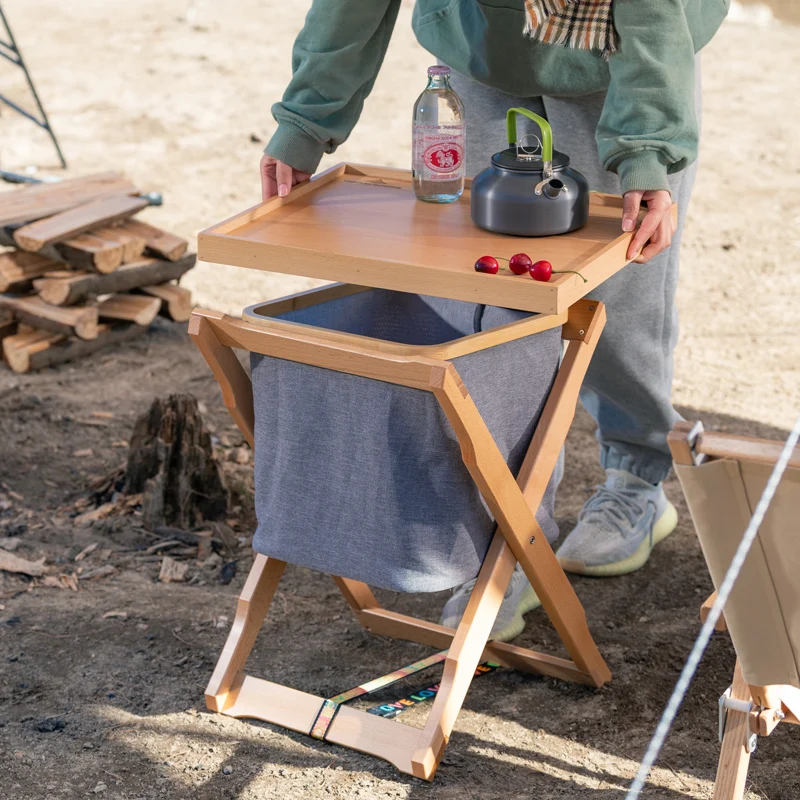 Outdoor picnic saddle rack food rack folding table park portable camping barbecue tools solid wood basket table