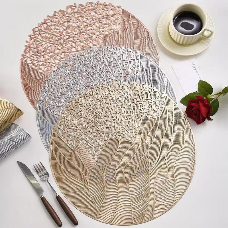 

3Pcs Flower Placemat PVC Round Place Mats Coffee Dining Table Decorative Mat Steak Tray Mat Coaster Home Wedding Party Decor