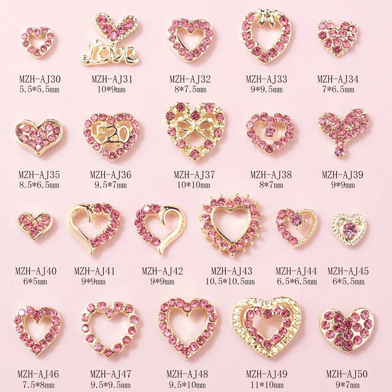 10PCS Nail Charms For Valentine's Day Rose Gold Heart Design Nail Art Jewelry Women Fingernail Decoration Manicure Accessories#6