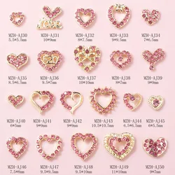 10PCS Nail Charms Parts For Valentine's Day Nail Decoration Rose Gold Heart Design Alloy Nail Tips Jewelry Manicure Accessories
