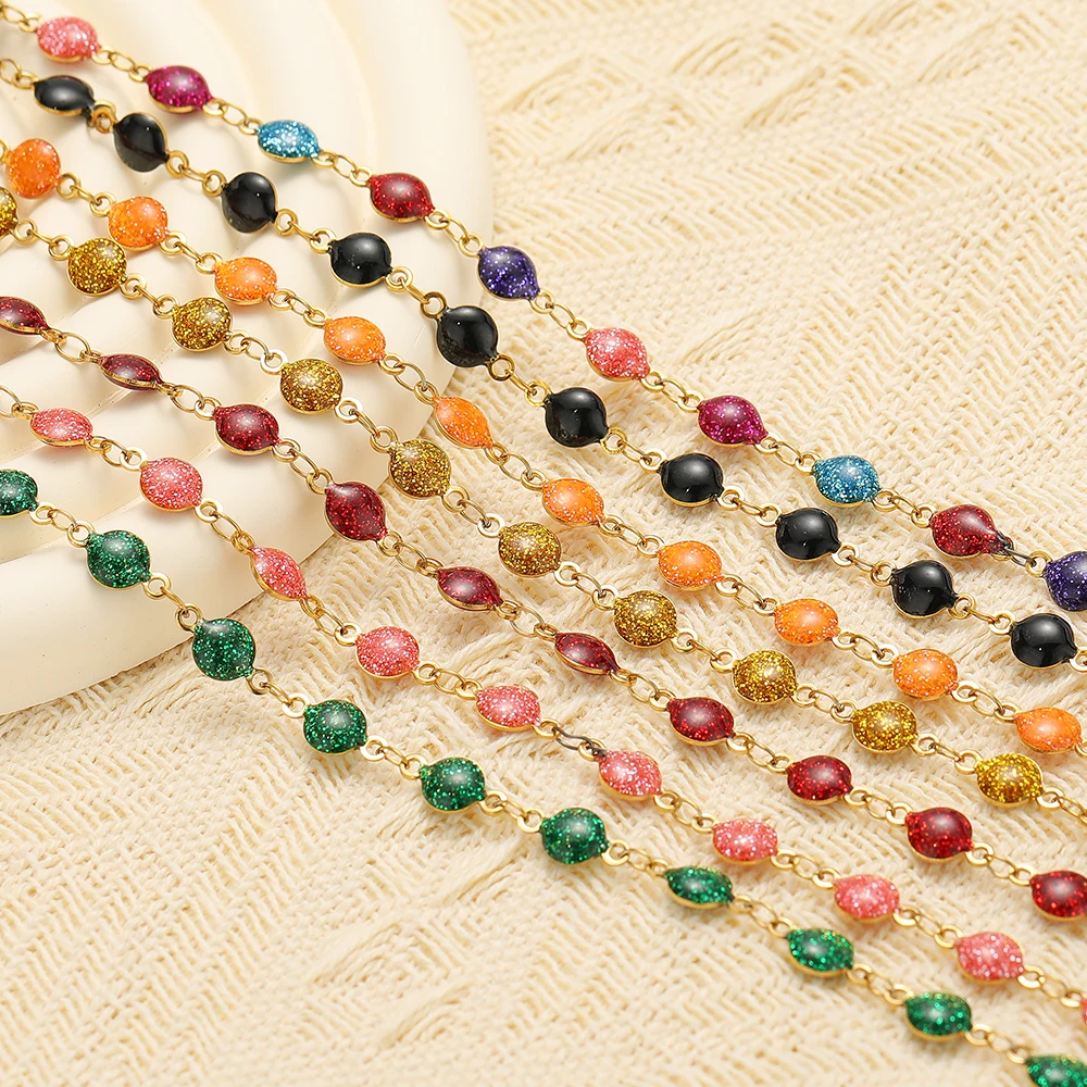 1 Meter Edelstahl 6mm Emaille-Glitzerketten für DIY-Schmuckzubehör, Halsketten, Armbänder, Ohrringe, Bastelzubehör – Detail 4