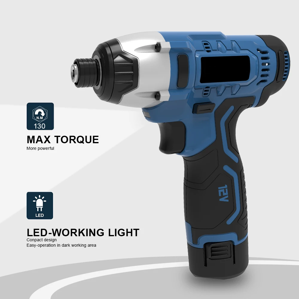 Geevorks 12V Impact Screwdriver Lithium Electric Drill Hand-held Rechargeable Drill Screwdriver Electric Tool Torque Drill