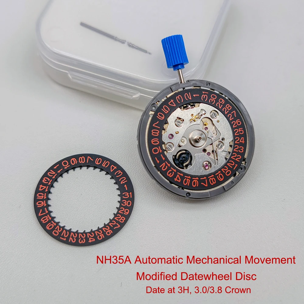 High Accuracy NH35 Automatic Mechanical Movement New Modified Movement Datewheel Disc NH35A Wrist Day Date at 3H 3.0/3.8 Crown