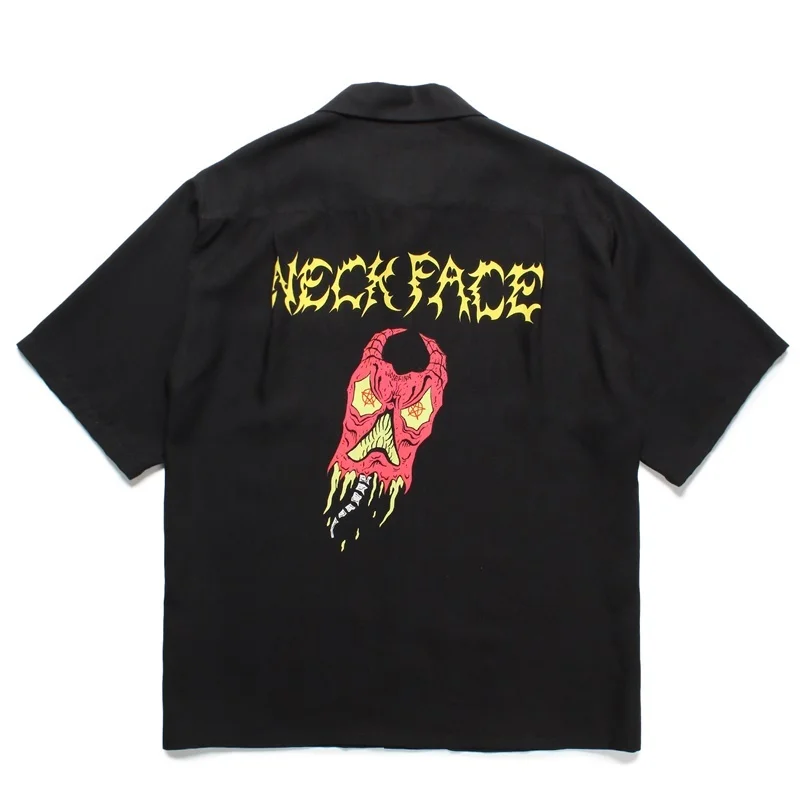 Trend Creative Mens Womens Brand WACKO MARIA 25ss New Graffiti Illustration Hawaii Short Sleeve Shirt Summer Shirt