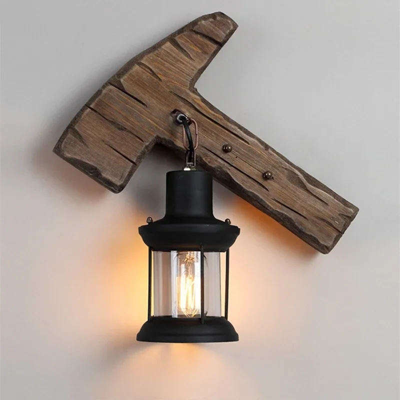 

Designer Wooden Retro Wall Lamp For living Room Cafe Bar Bedroom Bedside Industrial Style Home LED Decor Lighting Fixtures