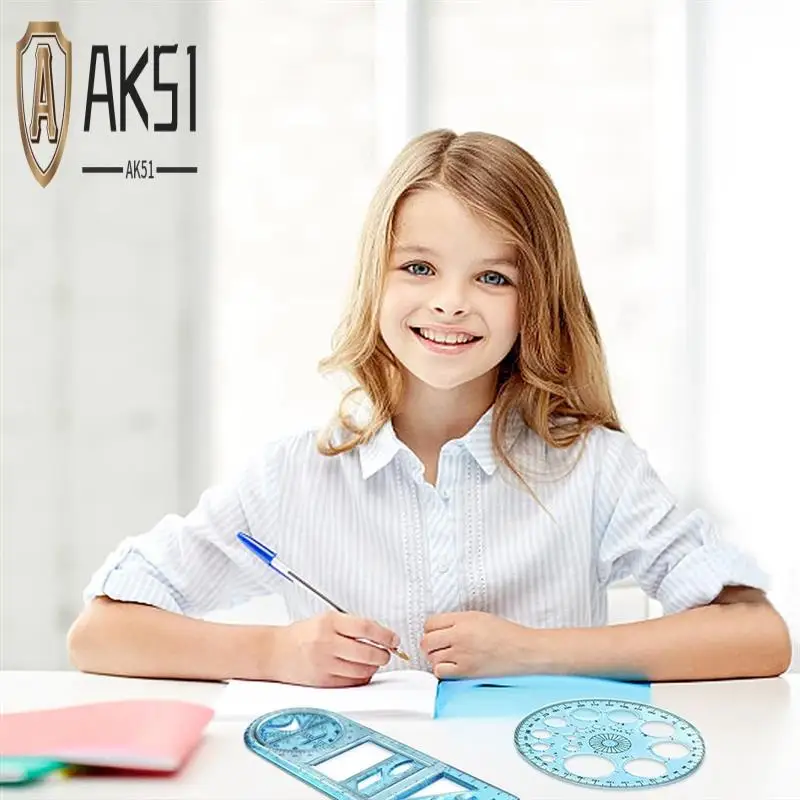 

AK51-Multifunctional Geometric Ruler, Geometric Drawing Template Measuring Tool For School Office With Pencil